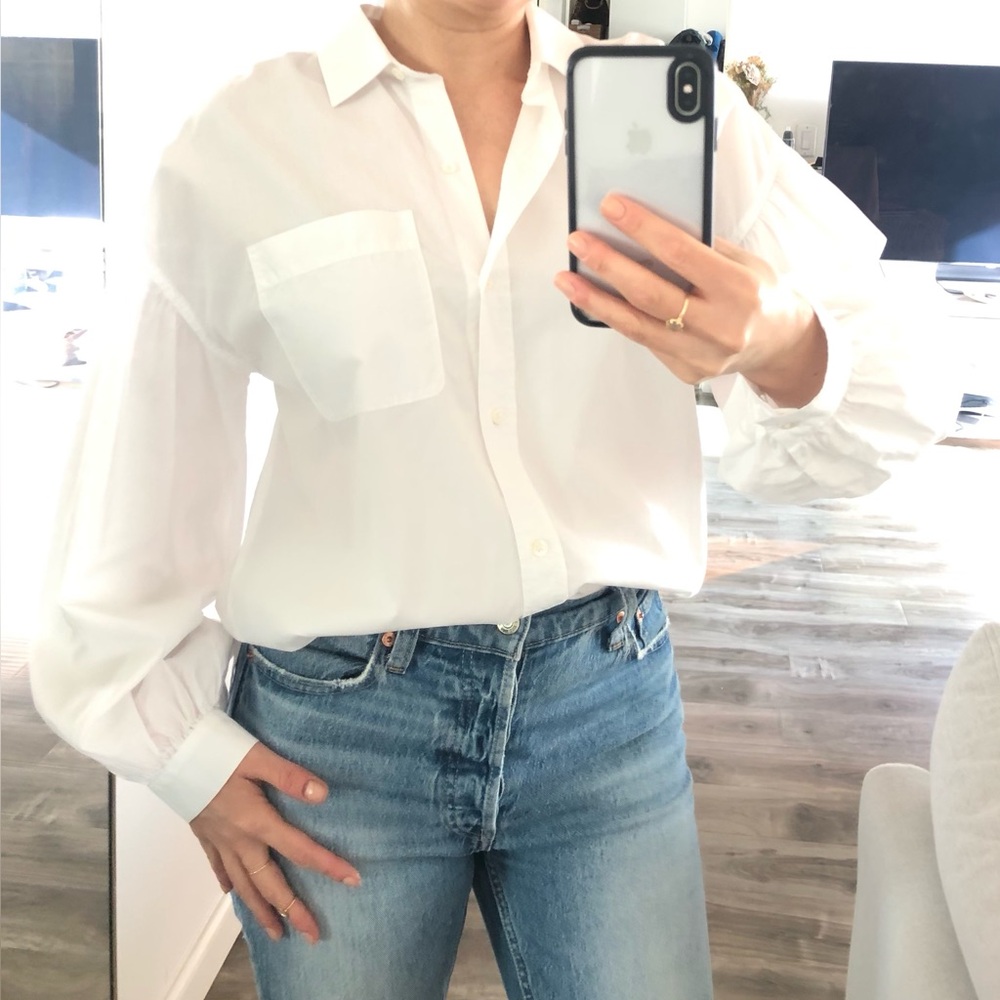 Rails White Blouse Janae Button Down Collared Shirt Organic Cotton Poplin XS / S